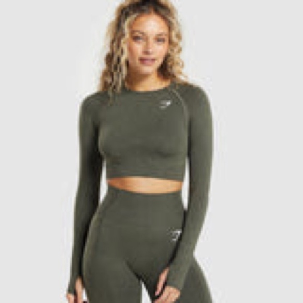 Gymshark Vital Seamless 2.0 Crop Top - Base Green Marl